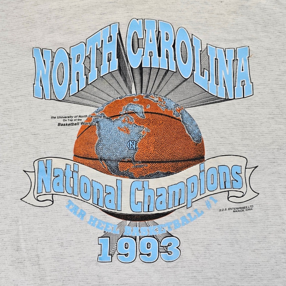 Tultex North Carolina Tar Heels 1993 National Champions Grey 2XL T-Shirt Vintage